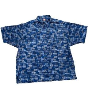 Pure Playaz Vintage AOP Poly Navy Orange Button Down Shirt Men's Size XL